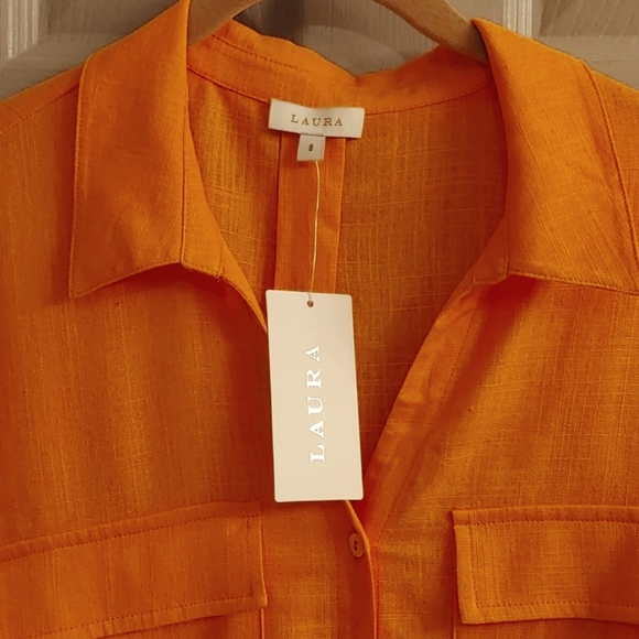 NWT Women's Laura Orange Button Down Shirt Viscose & Linen Blend Size 8 - Picture 3 of 11